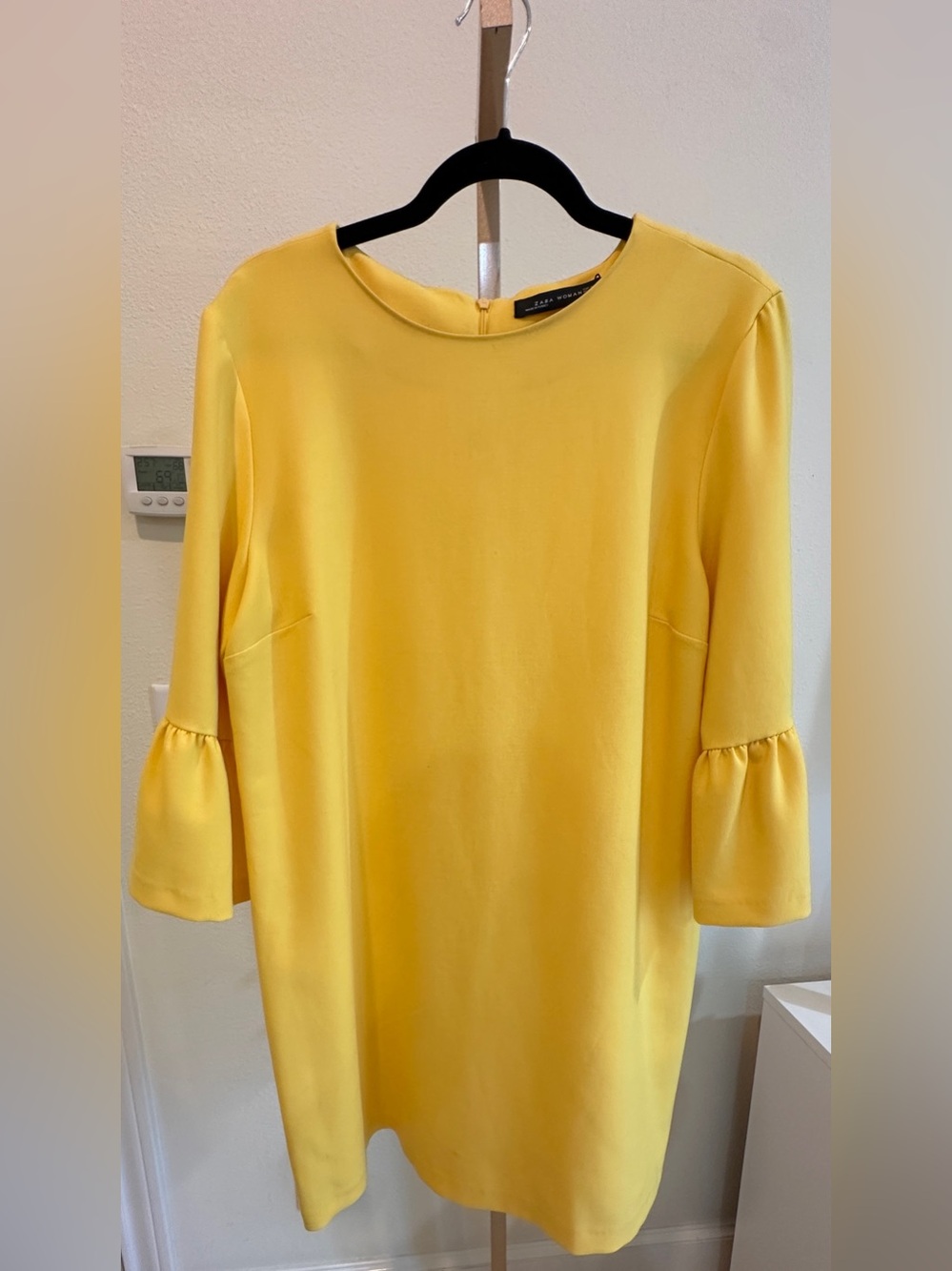 Zara Butter Yellow Shift Dress Bell Sleeve Minimalist Summer Brunch Vacatio XL